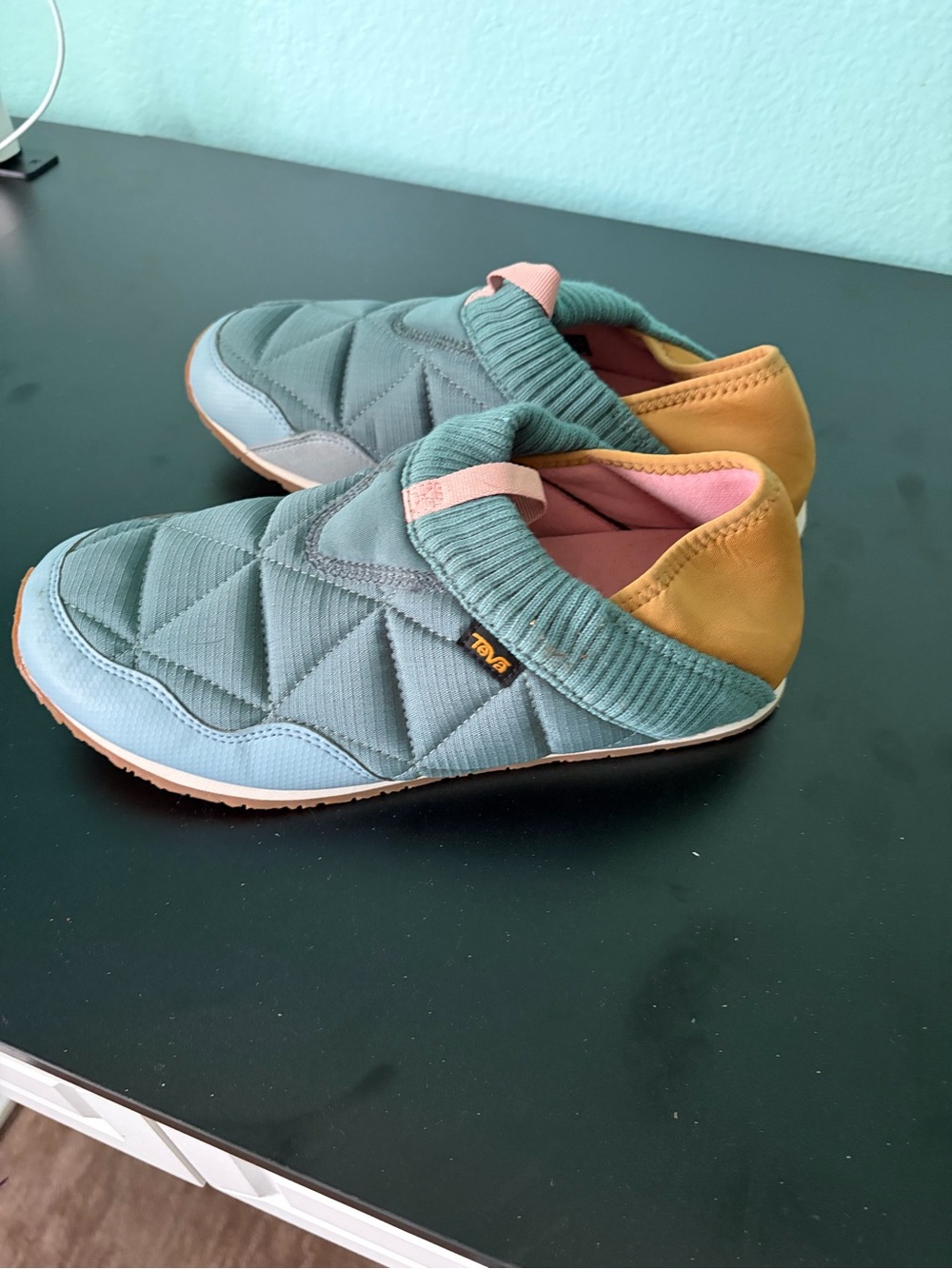 Teva Quilted Slip-On Shoes in Teal and Mustard
